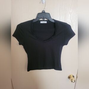 Rebellious Dreamer Womens Ribbed Black Baby Top Size Small